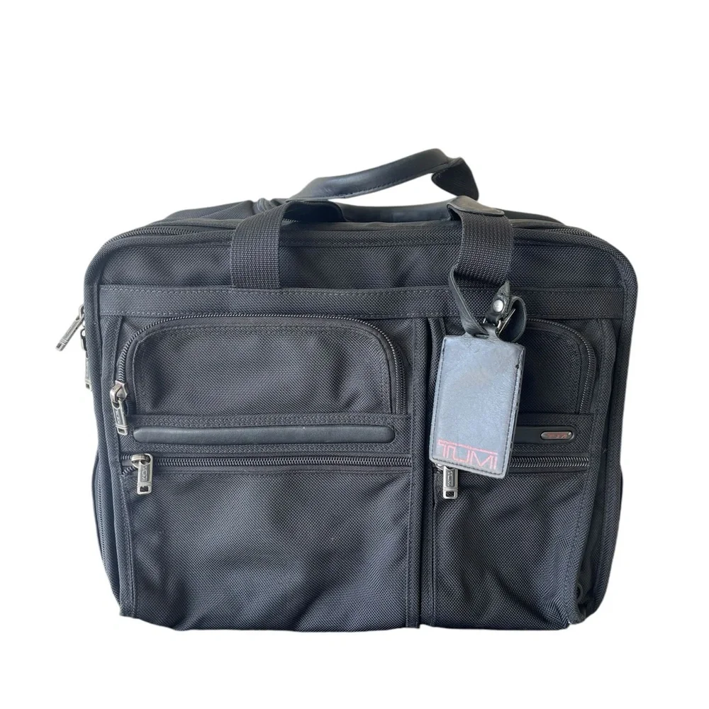 TUMI Alpha Briefcase Black Nylon Wheeled 26104D4 Office Carry On Travel